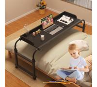 Scrivania da letto mobile con ruote, altezza regolabile sopra il tavolo, larghezza 114-210 cm, adatta per lavoro portatile e uso medico, queen size, tavolo reclinabile