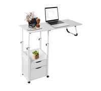 Scrivania da letto regolabile in altezza, pieghevole con ruote, piano e cassetto da 39,37 pollici, tavolo per computer portatile per camera da letto, tavolo ergonomico con tubi in ferro rinforzato