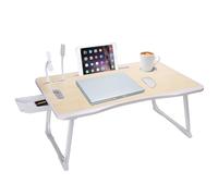 Scrivania da letto USB per computer portatile, vassoio pieghevole con porta di ricarica USB, maniglia, slot per carte/tazze, cassetto laterale, supporto portatile per mangiare, leggere, lavoro,