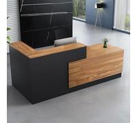 Scrivania da reception a forma di L con cassetti chiudibili a chiave, moderno tavolo da ufficio per reception, uso commerciale, finitura in legno nero, orientamento destro 180 cm