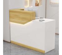 Scrivania da reception a forma di L con cassetti chiudibili con serratura, elegante bancone frontale per casse al dettaglio, reception del centro commerciale, reception dell'ufficio, design moderno