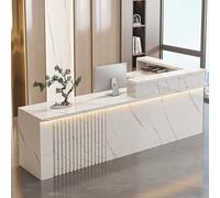 Scrivania da reception a forma di L con cassetti chiudibili, finitura marmo, elegante soluzione per reception, armadietto.