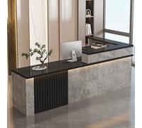 Scrivania da reception a forma di L con cassetti chiudibili, finitura marmo, elegante soluzione per reception, armadietto.