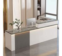 Scrivania da reception a forma di L con cassetti chiudibili, finitura marmo, elegante soluzione per reception, armadietto.