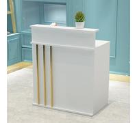 Scrivania da reception a forma di L, tavolo moderno per front office con bancone, cassetto con serratura per cassa, armadietto del computer, supporto per registratore di cassa per lobby, salone, hotel