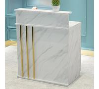 Scrivania da reception a forma di L, tavolo moderno per front office con bancone, cassetto con serratura per cassa, armadietto del computer, supporto per registratore di cassa per lobby, salone, hotel