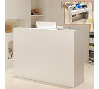 Scrivania da reception in legno con ripiano aperto e cassetto chiudibile a chiave, per salone di bellezza, supermercato, minimarket, negozio di abbigliamento, negozio di tè alle bolle, uso aziendale