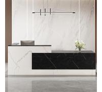 Scrivania da ricevimento moderna a forma di L, elegante mobile da ufficio con cassetto tastiera, tavolo da ricevimento in legno per spazi commerciali e uffici, elegante bancone reception