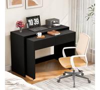 Scrivania da scaffale + cassettiera compatta 2 in 1, allungabile, l'intero tavolo è realizzato in legno spesso 1,8 cm, dotato di ruote, combinabile in modo flessibile, scrivania pieghevole