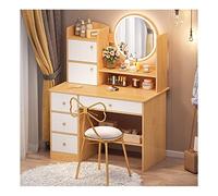 Scrivania da trucco a LED con specchio illuminato, con 2 armadietti e 4 cassetti, sgabello chic, dimmerabile, illuminazione a 3 colori, perfetta per camera da letto e bagno