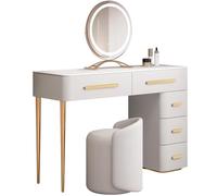 Scrivania da trucco angolare moderna con specchio in pietra e sgabello robusto, tavolo da scrittura minimalista e comodino bianco h (100 cm) - Pelliccia slish & Functal per la decorazione della casa