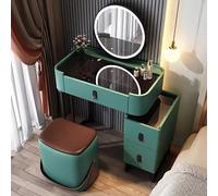 Scrivania da trucco con luce a LED, specchio rotante a 360°, in vetro temperato, da tavolo e sgabello, perfetto per gli appassionati di bellezza e decorazione della stanza glamour