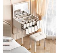 Scrivania da trucco con luci a LED con specchio regolabile e contenitore multiplo, set da trucco ecologico con sgabello e binari silenziosi, scrivania moderna per gli amanti del trucco