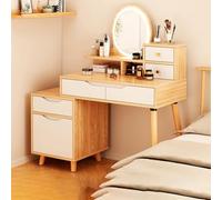 Scrivania da trucco con luci, set di toletta color legno, luminosità regolabile, specchio laterale, cassetti per donne e ragazze, camera da letto e soggiorno
