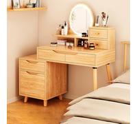 Scrivania da trucco con luci, set di toletta color legno, luminosità regolabile, specchio laterale, cassetti per donne e ragazze, camera da letto e soggiorno