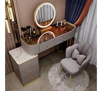 Scrivania Da Trucco Con Specchio E Luci,3 Modalità Di Illuminazione A Colori Specchio HD,Toletta Con Ripiani In Vetro Temperato,Cassetti Portaoggetti E Sgabello Imbottito Per Studio Camera Da Letto (