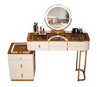 Scrivania da trucco illuminata a LED con 5 cassetti, vassoio trasparente, sgabello imbottito ricaricabile, perfetto per donne e ragazze, elegante set da toeletta