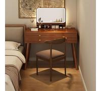 Scrivania da trucco illuminata in legno con specchio e sgabello imbottito, per camera da letto e bagno, tavolo da trucco Slish da donna