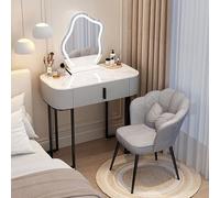 Scrivania da trucco moderna con specchio LED e luci a 3 colori, tavolo in legno con Ders, tavolino da toeletta per camera da letto, gambe in ferro, nero, h - 127 cm