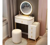 Scrivania da trucco moderna con specchio LED e luci, set di 4 cassetti, elegante postazione trucco con sgabello imbottito, per camere da letto di donne e ragazze (70 cm B)