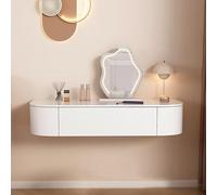 Scrivania da trucco moderna da parete con specchio e cassetti, set da toeletta in legno con sgabello imbottito per camera da letto di piccole dimensioni, elegante e funzionale stazione di bellezza