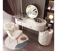 Scrivania da trucco moderna in marmo con illuminazione a LED e specchio intelligente Set da ufficio in legno massello con Ders & Sedia Tavolo bianco per Routine