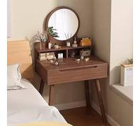Scrivania da trucco moderna marrone con specchio, tavolo da toeletta vintage per ragazze, 2 cassetti, elegante mobile per camera da letto, perfetto per la bellezza essenziale.