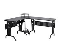 Scrivania da Ufficio ad Angolo Porta PC 170x140x86,5 cm in Acciaio e MDF Nera