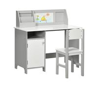 SCRIVANIA DA UFFICIO HOMCOM IT312-089V00GY - MDF e legno di pino, 90x45x85cm, Lavagna e portaoggetti