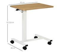 Scrivania da Ufficio Homcom Regolabile in Altezza con Ruote Design C-Forrmato Spazio Risparmiatore Naturale e Bianco 70-110cm