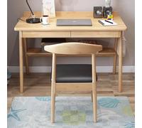 Scrivania da ufficio in legno con doppio cassetto portaoggetti, tavolo da gioco a forma di L, con ripiano inferiore della sedia e pannello divisorio (sedia in corno in legno, 80 cm)