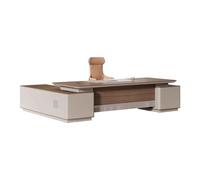 Scrivania da ufficio moderna con piano del tavolo spesso 6 cm, in pelle, design ad arco anticollisione, con scatola portacavi multifunzione, scrivania da ufficio professionale, con serratura a combina