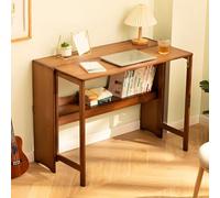 Scrivania da ufficio moderna da 41" L per computer con base in legno e funzione pieghevole, rettangolare, per la casa, la scrittura e il lavoro, per soggiorno, aula, sala studio - Senza sedie, marron