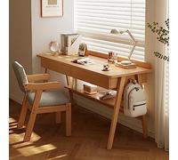 Scrivania da ufficio moderna della metà del secolo in legno con cassetti e ripiano portaoggetti, postazione di lavoro elegante e funzionale per lavoro e studio produttivi