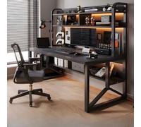 Scrivania da Ufficio Rettangolare in Legno con Sedia Moderna per Computer, Struttura in Metallo e libreria per la casa - Set da 2 Pezzi Nero 39,4" L x 19,7" W 59,1" H 1