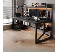 Scrivania da Ufficio Rettangolare in Legno, Moderna, con Struttura in Metallo e libreria, per la casa - 1 Pezzo, Nero, 39,4" L x 19,7" W 50,4" H