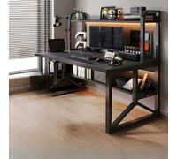 Scrivania da Ufficio Rettangolare in Legno, Moderna, con Struttura in Metallo e libreria, per la casa - 1 Pezzo, Nero, 31,5" L x 19,7" W 50,4" H