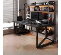 Scrivania da Ufficio Rettangolare in Legno, Moderna, con Struttura in Metallo e libreria, per la casa - 1 Pezzo, Nero, 31,5" L x 19,7" W 59,1" H