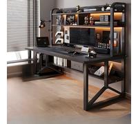Scrivania da Ufficio Rettangolare in Legno, Moderna, con Struttura in Metallo e libreria, per la casa - 1 Pezzo, Nero, 39,4" L x 19,7" W 59,1" H