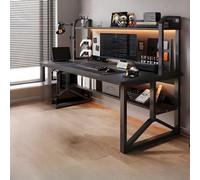 Scrivania da Ufficio Rettangolare in Legno, Moderna, con Struttura in Metallo e libreria, per la casa - 1 Pezzo, Solo Nero, 47,2" L x 23,6" W 50,4" H
