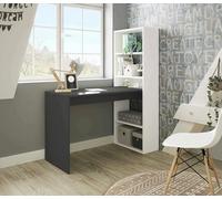 Dmora - Scrivania Denton, Scrittoio multifunzione reversibile con libreria 5 ripiani, Tavolo da studio o ufficio porta PC portalibri, 120x53h144 cm, Bianco e Antracite