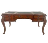 Scrivania di lusso storica Palazzo Dario - desk barocco in mogano massello con superficie di scrittura in similpelle goffrata verde oro, 5 cassetti, 160 × 75 × 80 cm