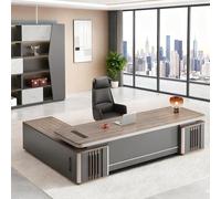 Scrivania direzionale a forma di L con cassetti e contenitore, superficie curva in alluminio, elegante tavolo per la gestione della casa o dell'ufficio, configurazione destra, 180 cm, comoda e moderna