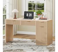 Scrivania direzionale da 152,4 cm con cassetti scanalati, scrivania in legno per casa e ufficio con armadietto, stazione di ricarica, scrivania scanalata per computer per studio, soggiorno, rovere