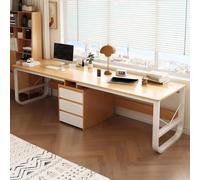 Scrivania doppia moderna per computer con cassetti, tavolo da scrittura extra lungo, scrivania da ufficio in legno per la casa, elegante doppia postazione di lavoro per una produttività efficiente.
