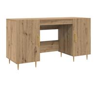 Scrivania Executive Moderna Legno Ingegnerizzato Rovere Con Scaffali | Legno ingegnerizzato resistente, finitura opaca, ante a cerniera, maniglie lucide, uso ufficio e home office
