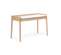 Scrivania Feldbach in legno ingegnerizzato e massiccio, dimensioni 126 x 60 x h79 cm, peso 25 Kg, finitura rovere, bianco bianco