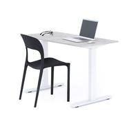 Scrivania Fissa Clara 120x60 Grigio Cemento con Gambe Bianche