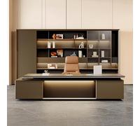 Scrivania for computer in legno con striscia luminosa, scrivania direzionale a L con cassetti for file, tavolo da gioco for la casa, postazione di lavoro, scrivania da studio for CEO, capo, manager(86
