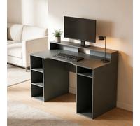Scrivania Gaming Con Ripiani Porta PC E Supporto Monitor Con Passacavi Tavolo Gamer Reversibile Ampio Piano Ergonomico Per Setup Gaming Studio Ufficio 136 x 67 x 88 Cm Grigio Antracite
